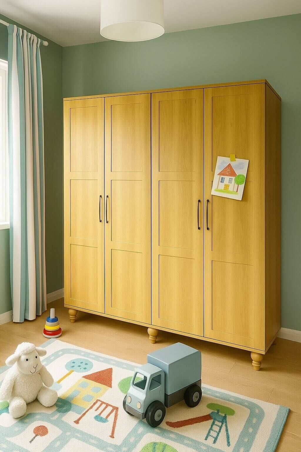 alin-wood-4-kapakli-mdf-dolap Alin Wood 4 Kapaklı Çocuk Odası Dolabı | Çekmeceli | MDF Gövde | Ağaç Ayaklar | Geniş ve Şık Depolama Alanı - Görsel 1
