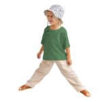 Unisex Kontrast Dikişli Keten Bluz – Haki | Modern ve Rahat Tasarım
