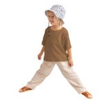 Unisex Kontrast Dikişli Keten Bluz – Karamel| Modern ve Rahat Tasarım