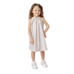 Arion Kids Kız Çocuk Fiyonklu Gofre Elbise | Gofre Kumaş | Taş Çizgili & Arkası Fiyonklu Tasarım